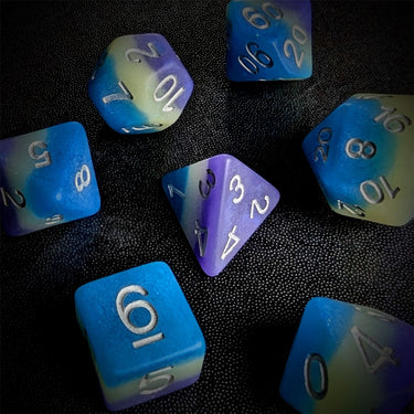 Layered Purple, White & Blue Resin - 7pcs RPG Full Dice Set